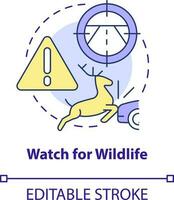 Watch for wildlife concept icon. Slow down when seeing deer. Driving safety at night abstract idea thin line illustration. Isolated outline drawing. Editable stroke vector