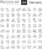 Net zero strategies linear icons set. Carbon footprints. Environment protection. Customizable thin line symbols. Isolated vector outline illustrations. Editable stroke