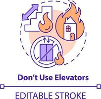 Dont use elevators concept icon. Escape house from fire abstract idea thin line illustration. Stucking between floors risk. Isolated outline drawing. Editable stroke vector