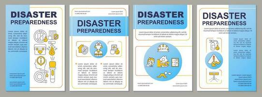Prepare for potential disasters blue brochure template. Leaflet design with linear icons. Editable 4 vector layouts for presentation, annual reports
