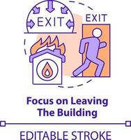 Focus on leaving building concept icon. Survive fire in house abstract idea thin line illustration. Move to nearest exit. Isolated outline drawing. Editable stroke vector