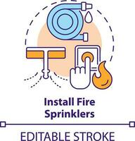 Install fire sprinklers concept icon. Wild fire safety abstract idea thin line illustration. Protection system in building. Isolated outline drawing. Editable stroke vector