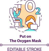 Put on oxygen mask concept icon. Surviving aviation accident abstract idea thin line illustration. Drop in cabin pressure. Isolated outline drawing. Editable stroke vector