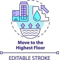 Move to highest floor concept icon. Flood precautionary measure abstract idea thin line illustration. High-rise building. Isolated outline drawing. Editable stroke vector