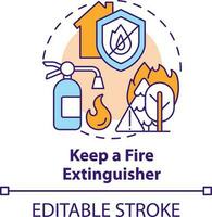 Keep fire extinguisher concept icon. Surviving wildfire at home abstract idea thin line illustration. Emergency situations. Isolated outline drawing. Editable stroke vector