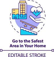 Go to safest area in home concept icon. Disaster preparedness abstract idea thin line illustration. Safe shelter. Isolated outline drawing. Editable stroke vector