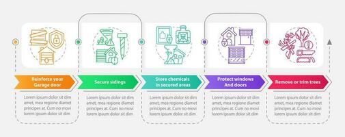 Prepare for tornado at home rectangle infographic template. Data visualization with 5 steps. Editable timeline info chart. Workflow layout with line icons vector