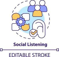 Social listening concept icon. Networks monitoring. Research for content design abstract idea thin line illustration. Isolated outline drawing. Editable stroke vector