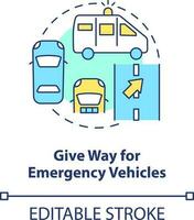 Give way for emergency vehicles concept icon. Common driving safety rule abstract idea thin line illustration. Isolated outline drawing. Editable stroke vector