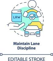 Maintain lane discipline concept icon. Overtaking rules. Common driving safety rule abstract idea thin line illustration. Isolated outline drawing. Editable stroke vector