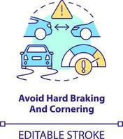 Avoid hard braking and cornering concept icon. Driving safety for commercial drivers abstract idea thin line illustration. Isolated outline drawing. Editable stroke vector