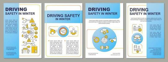 Driving safety in winter blue brochure template. Leaflet design with linear icons. Editable 4 vector layouts for presentation, annual reports