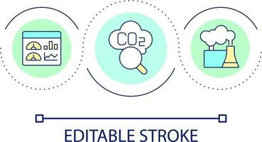 Scientific research of carbon pollutions loop concept icon. CO2 spreading in atmosphere. Industry abstract idea thin line illustration. Isolated outline drawing. Editable stroke vector