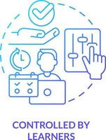 Controlled by learners blue gradient concept icon. Microlearning method abstract idea thin line illustration. Student self management. Isolated outline drawing vector