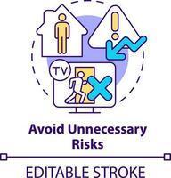 Avoid unnecessary risks concept icon. Emergency preparedness tip abstract idea thin line illustration. Reducing hazards. Isolated outline drawing. Editable stroke vector