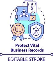 Protect vital business records concept icon. Emergency preparedness for business abstract idea thin line illustration. Isolated outline drawing. Editable stroke vector