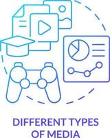 Different types of media blue gradient concept icon. Microlearning characteristic abstract idea thin line illustration. Media formats. Isolated outline drawing vector