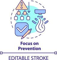 Focus on prevention concept icon. Disaster preparedness for business abstract idea thin line illustration. Management. Isolated outline drawing. Editable stroke vector