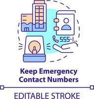 Keep emergency contact numbers concept icon. Business disaster planning abstract idea thin line illustration. Isolated outline drawing. Editable stroke vector