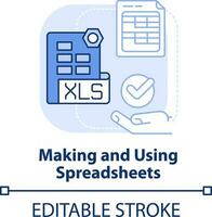 Making and using spreadsheets light blue concept icon. Critical thinking skill abstract idea thin line illustration. Isolated outline drawing. Editable stroke vector