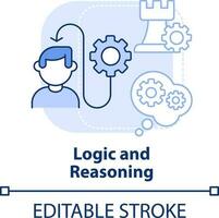 Logic and reasoning light blue concept icon. Life skills abstract idea thin line illustration. Rational conclusion. Isolated outline drawing. Editable stroke vector