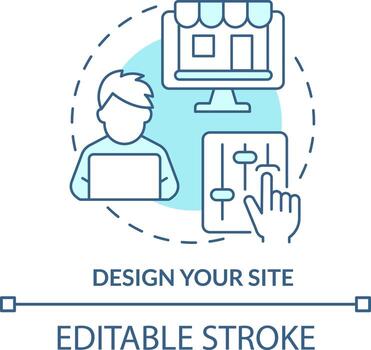 diseño tu sitio turquesa concepto icono. desarrollar sitio web. comenzando en línea Tienda resumen idea Delgado línea ilustración. aislado contorno dibujo. editable carrera vector