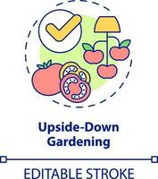 Upside down gardening concept icon. Growing tomatoes. Gardening method abstract idea thin line illustration. Isolated outline drawing. Editable stroke vector