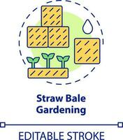 Straw bale gardening concept icon. Container planting. Gardening method abstract idea thin line illustration. Isolated outline drawing. Editable stroke vector