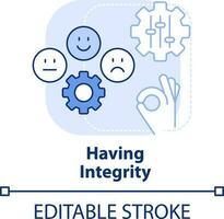 Having integrity light blue concept icon. Self-management skill abstract idea thin line illustration. Honesty about morals. Isolated outline drawing. Editable stroke vector