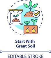 Start with great soil concept icon. Nutrient-rich ground. Gardening tip abstract idea thin line illustration. Isolated outline drawing. Editable stroke vector