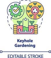 Keyhole gardening concept icon. Circular shape garden. Gardening method abstract idea thin line illustration. Isolated outline drawing. Editable stroke vector