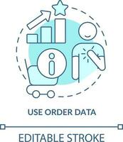 Use order data turquoise concept icon. Analyze data. Client engagement strategy abstract idea thin line illustration. Isolated outline drawing. Editable stroke vector