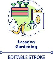 Lasagna gardening concept icon. Sheet composting. Gardening method abstract idea thin line illustration. Isolated outline drawing. Editable stroke vector