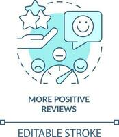 More positive reviews turquoise concept icon. Tracking customer engagement abstract idea thin line illustration. Isolated outline drawing. Editable stroke vector