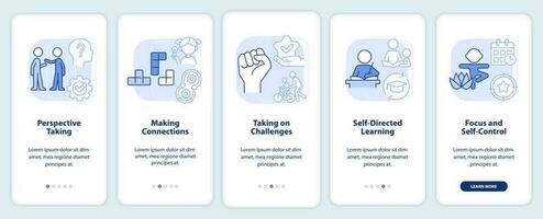 habilidades para niños ligero azul inducción móvil aplicación pantalla. desarrollo recorrido 5 5 pasos editable gráfico instrucciones con lineal conceptos. ui, ux, gui modelo vector