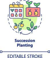 Succession planting concept icon. One crop following another. Gardening method abstract idea thin line illustration. Isolated outline drawing. Editable stroke vector