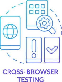 cruzar navegador pruebas azul degradado concepto icono. diferente navegadores móvil primero diseño pruebas resumen idea Delgado línea ilustración. aislado contorno dibujo vector