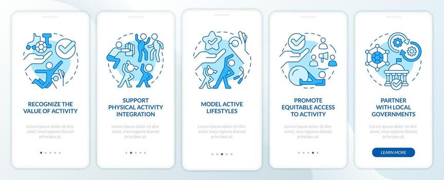 School leaders preparedness blue onboarding mobile app screen. Walkthrough 5 steps editable graphic instructions with linear concepts. UI, UX, GUI template vector