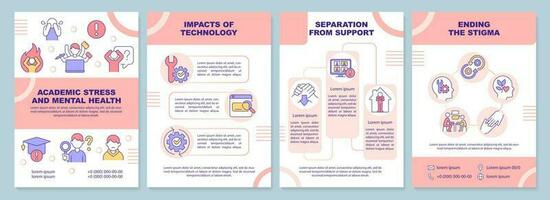 Academic stress and mental health pink brochure template. Leaflet design with linear icons. Editable 4 vector layouts for presentation, annual reports