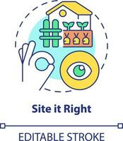 Site it right concept icon. Choose right location in yard. Gardening tip abstract idea thin line illustration. Isolated outline drawing. Editable stroke vector