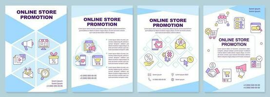 Online store promotion turquoise brochure template. Leaflet design with linear icons. Editable 4 vector layouts for presentation, annual reports