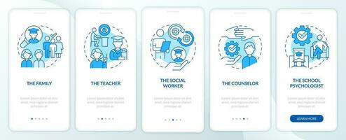 Asking about student mental health blue onboarding mobile app screen. Walkthrough 5 steps editable graphic instructions with linear concepts. UI, UX, GUI template vector