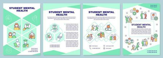 Student mental health mint brochure template. School counselor. Leaflet design with linear icons. Editable 4 vector layouts for presentation, annual reports