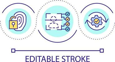 Measuring facial features loop concept icon. Recognition accuracy. Analytical tech abstract idea thin line illustration. Digital identity. Isolated outline drawing. Editable stroke vector