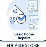 Basic home repairs light blue concept icon. Important life skill abstract idea thin line illustration. Home improvement. Isolated outline drawing. Editable stroke vector