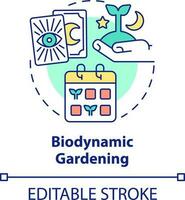 biodinámico jardinería concepto icono. siembra y plantando calendario. jardinería tipo resumen idea Delgado línea ilustración. aislado contorno dibujo. editable carrera vector