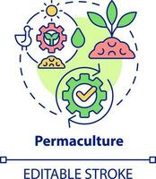 Permaculture concept icon. Sustainable ecosystem for plants. Gardening method abstract idea thin line illustration. Isolated outline drawing. Editable stroke vector