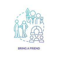 Bring a friend blue gradient concept icon. Mentorship. Expand relations. Challenge shyness abstract idea thin line illustration. Isolated outline drawing vector