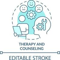 Therapy and counseling turquoise concept icon. Help student with mental illness abstract idea thin line illustration. Isolated outline drawing. Editable stroke vector