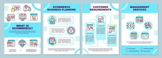 comercio electrónico turquesa folleto modelo. en línea negocio. folleto diseño con lineal iconos editable 4 4 vector diseños para presentación, anual informes